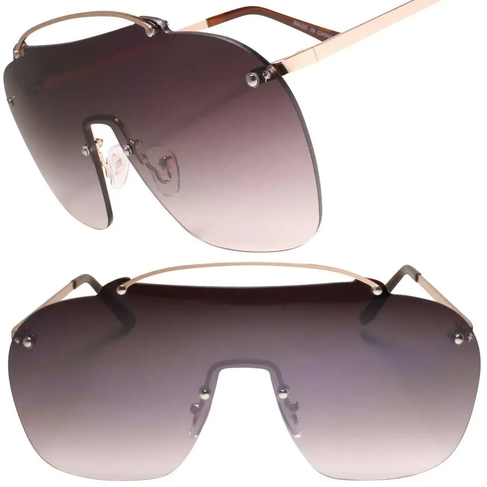 Oversized Rimless Gray Aviator Sunglasses